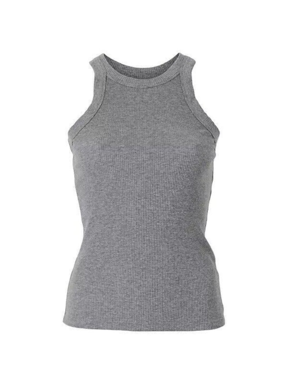 Casual Round Neck Fitted Stretch Ribbed Sleeveless Gray Tank Top Everyday M 6
